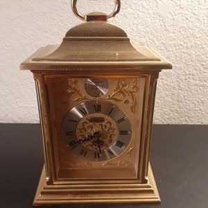 EXQUISITE VTG Tempus Fugit Swiss Make Gold Tone Carriage Analog Desk Clock.